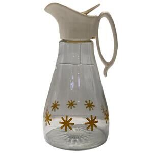 Vintage Log Cabin Glass Syrup Pitcher Dispenser Atomic Starburst